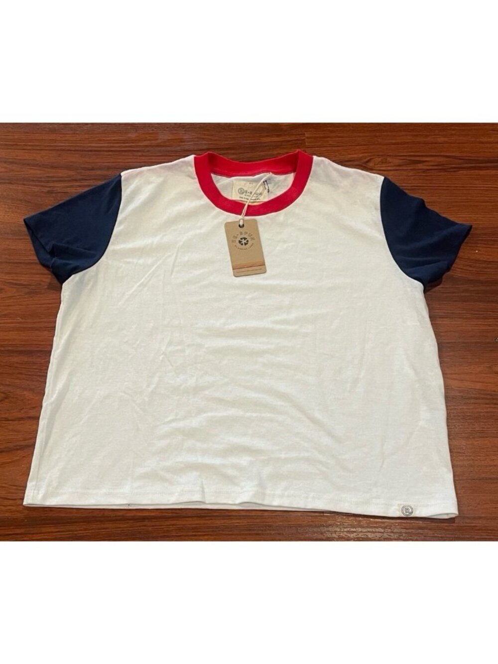 MARINE LAYER RE-SPUN CROP CREW NATURAL NAVY SIZE MEDIUM